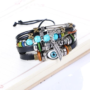 Adjustable Multi-layer Ethnic Evil Eye Leather Charm Bracelet